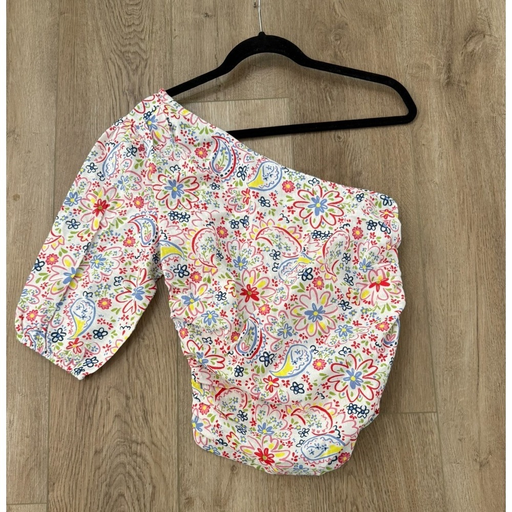 ASOS Puff‎ Sleeve One Shoulder Ruched Sides Floral Blouse Size 8